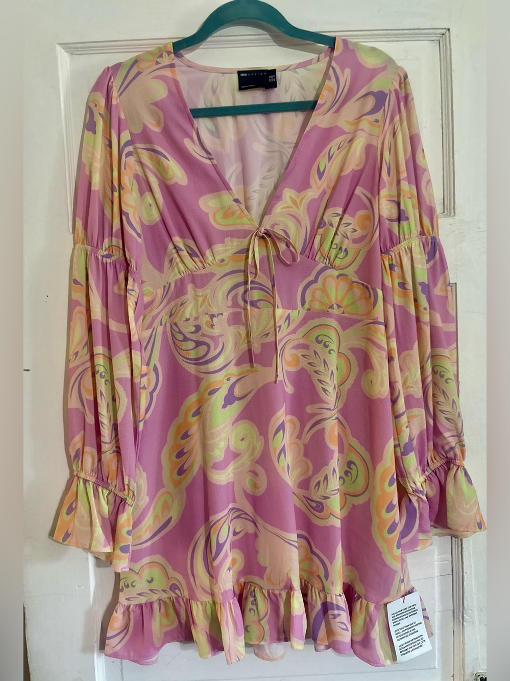 ASOS Pink Paisley-Print V-Neck Tie-Front Tunic